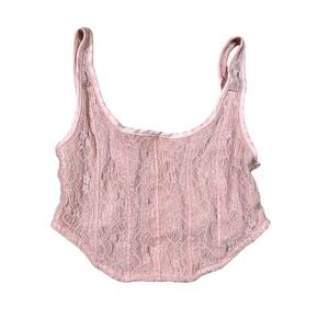 Y2K VTG Beverly and Beck‎ Pink Lace Corset Crop Tank Top Size M Sheer Floral